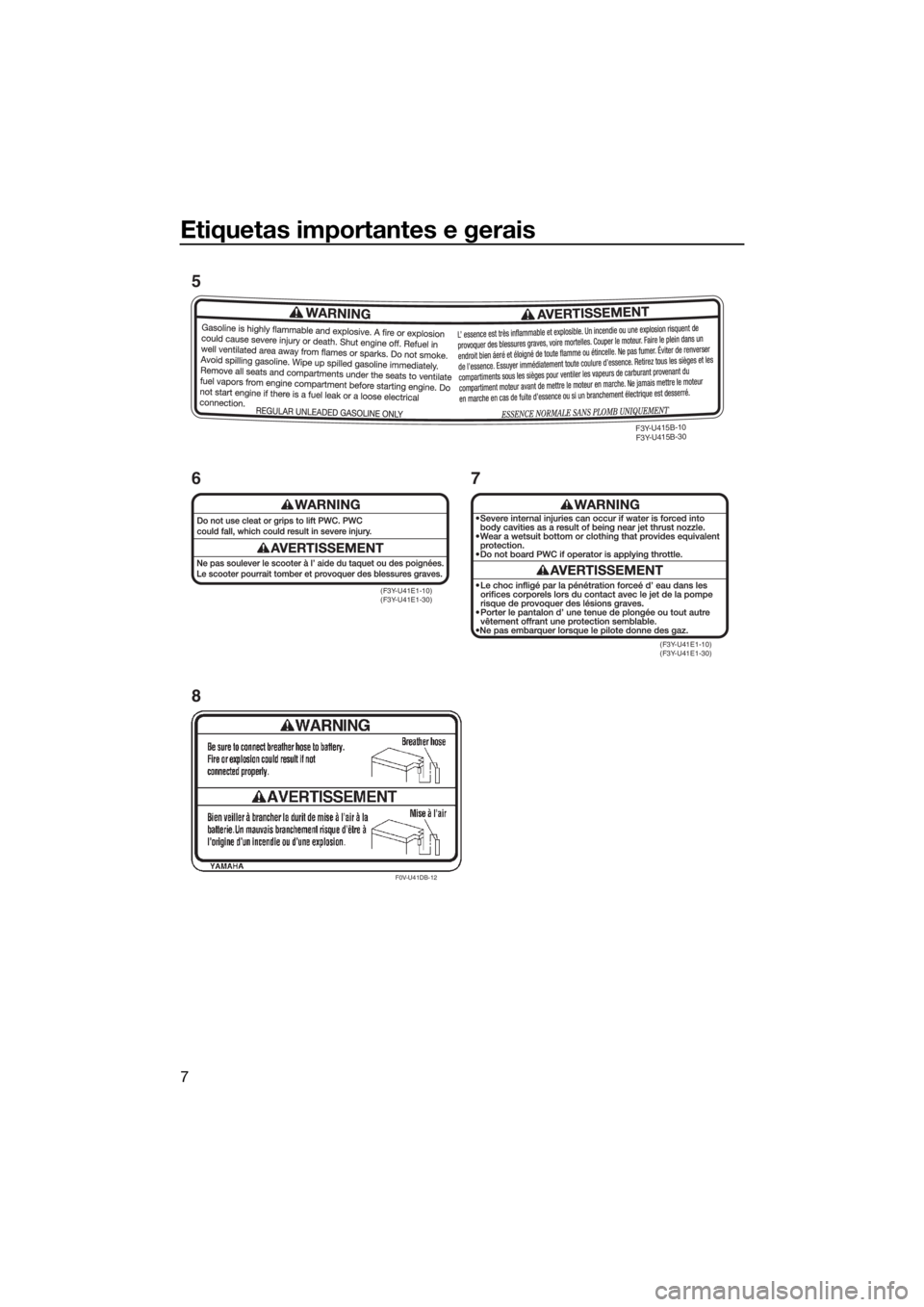 YAMAHA EX 2018 Manual de utilização (in Portuguese) Etiquetas importantes e gerais
7
F0V-U41DB-12
(F3Y-U41E1-10)
(F3Y-U41E1-30)
(F3Y-U41E1-10)
(F3Y-U41E1-30)
F3Y-U415B-10
F3Y-U415B-30
6
87 5
UF3Y71P0.book Page 7 Wednesday, May 24, 2017 3:23 PM YAMAHA EX 2018 Manual de utilização (in Portuguese) Etiquetas importantes e gerais
7
F0V-U41DB-12
(F3Y-U41E1-10)
(F3Y-U41E1-30)
(F3Y-U41E1-10)
(F3Y-U41E1-30)
F3Y-U415B-10
F3Y-U415B-30
6
87 5
UF3Y71P0.book Page 7 Wednesday, May 24, 2017 3:23 PM