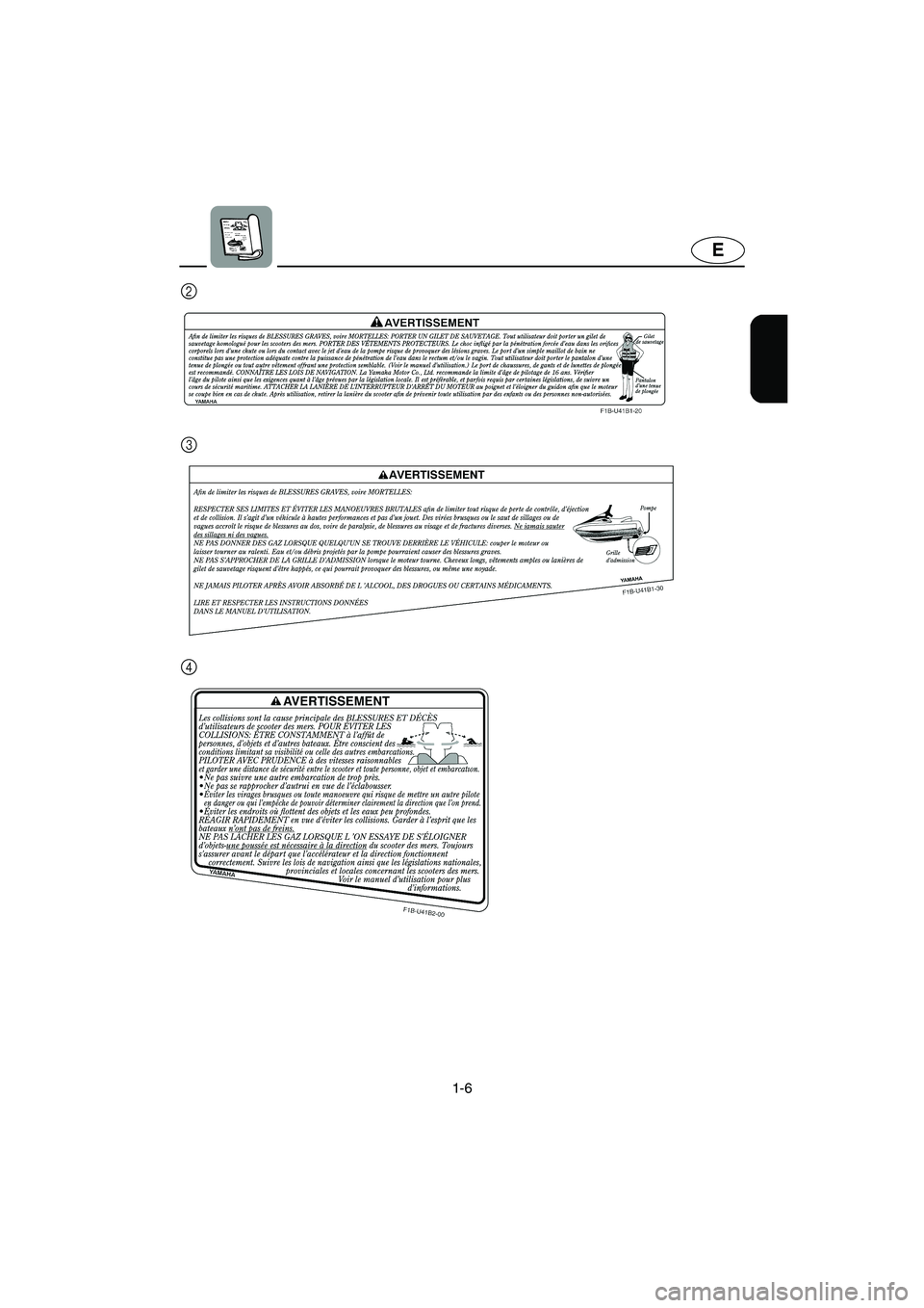 YAMAHA FX 2003 User Guide 1-6
E
4 3 2
UF1B71.book  Page 6  Tuesday, November 12, 2002  4:17 PM 
