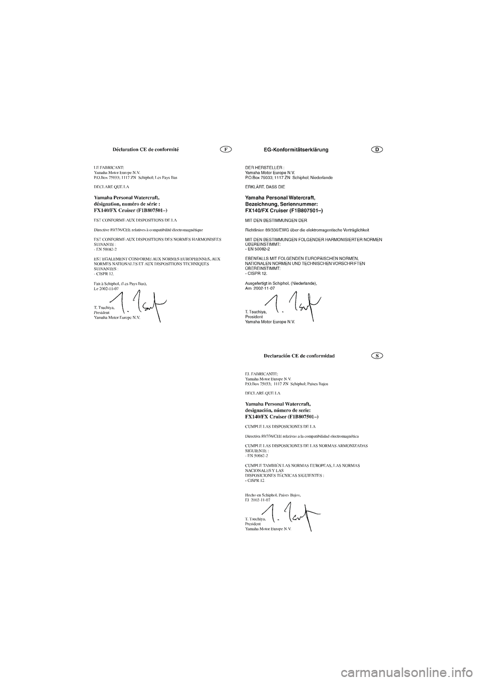 YAMAHA FX 2003 Manuale de Empleo (in Spanish) UF1B81A0.book Page 1 Tuesday, November 19, 2002 4:56 PM YAMAHA FX 2003 Manuale de Empleo (in Spanish) UF1B81A0.book Page 1 Tuesday, November 19, 2002 4:56 PM