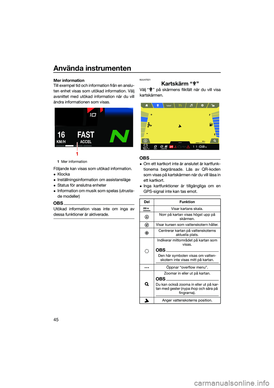 YAMAHA FX HO 2022 Bruksanvisningar (in Swedish) Använda instrumenten
45
Mer information
Till exempel tid och information från en anslu-
ten enhet visas som utökad information. Välj
avsnittet med utökad information när du vill
ändra informati YAMAHA FX HO 2022 Bruksanvisningar (in Swedish) Använda instrumenten
45
Mer information
Till exempel tid och information från en anslu-
ten enhet visas som utökad information. Välj
avsnittet med utökad information när du vill
ändra informati
