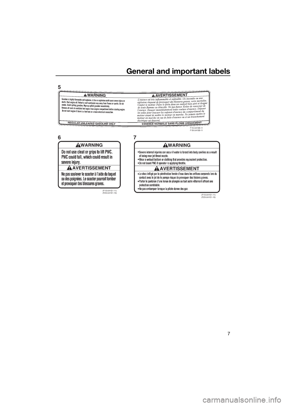 YAMAHA FX HO 2016 User Guide General and important labels
7
F1S-U415B-11 
F1B-U415B-11
(F1S-U41E1-11) 
(F2S-U41E1-10)(F1S-U41E1-11) 
(F2S-U41E1-10)
5
67
UF2T75E0.book  Page 7  Thursday, May 21, 2015  9:30 AM 