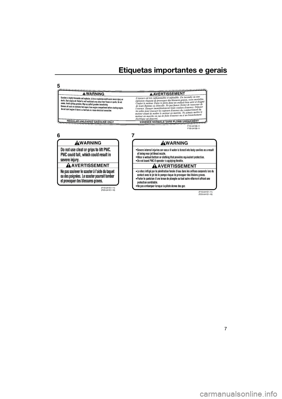 YAMAHA FX HO CRUISER 2015  Manual de utilização (in Portuguese) Etiquetas importantes e gerais
7
F1S-U415B-11 
F1B-U415B-11
(F1S-U41E1-11) 
(F2S-U41E1-10)(F1S-U41E1-11) 
(F2S-U41E1-10)
5
67
UF2T74P0.book  Page 7  Wednesday, June 25, 2014  2:01 PM 