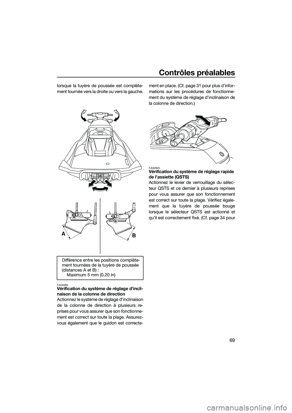 YAMAHA FX HO 2014 Notices Demploi (in French) Contrôles préalables
69
lorsque la tuyère de poussée est complète-
ment tournée vers la droite ou vers la gauche.
FJU40363Vérification du système de réglage d’incli-
naison de la colonne de YAMAHA FX HO 2014 Notices Demploi (in French) Contrôles préalables
69
lorsque la tuyère de poussée est complète-
ment tournée vers la droite ou vers la gauche.
FJU40363Vérification du système de réglage d’incli-
naison de la colonne de