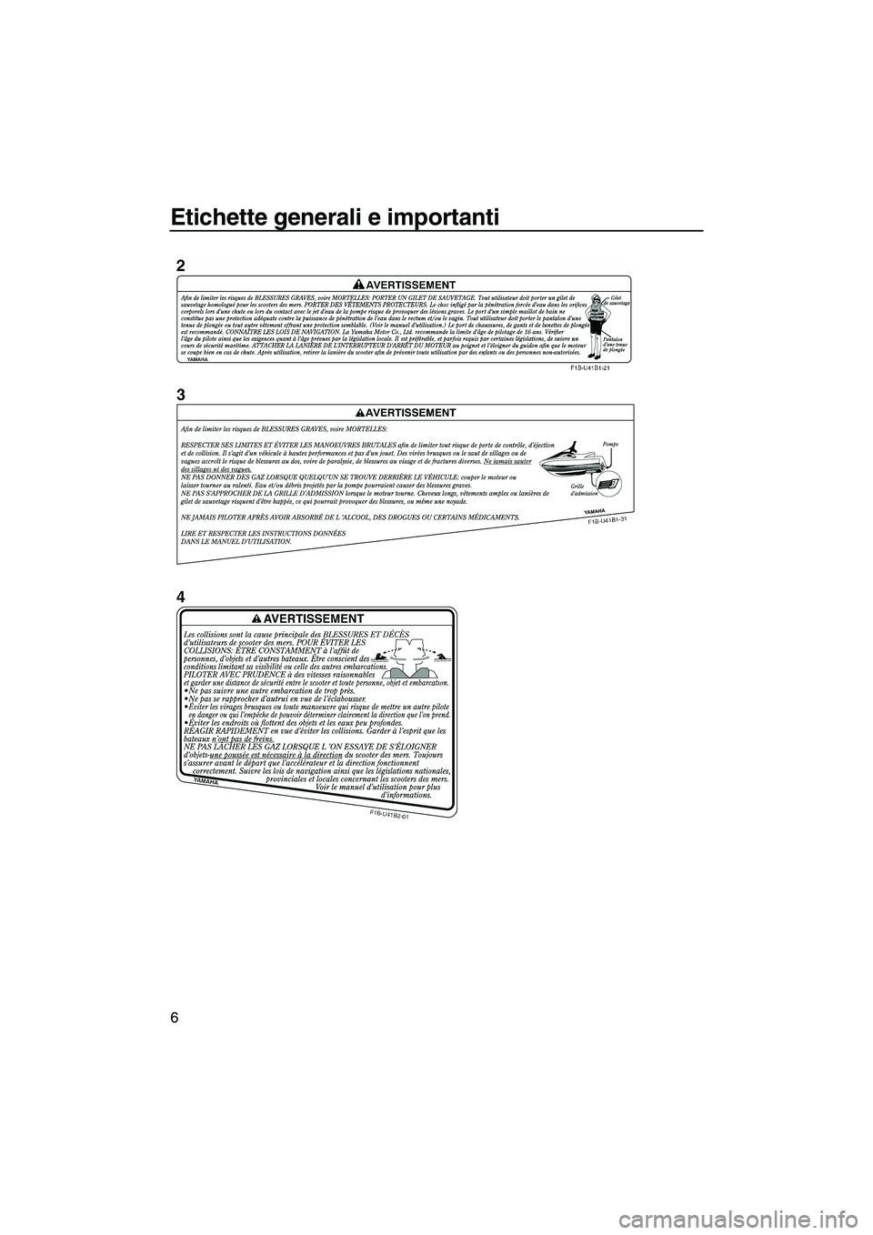 YAMAHA FX HO CRUISER 2010  Manuale duso (in Italian) Etichette generali e importanti
6
UF2H71H0.book  Page 6  Tuesday, July 7, 2009  7:45 PM 