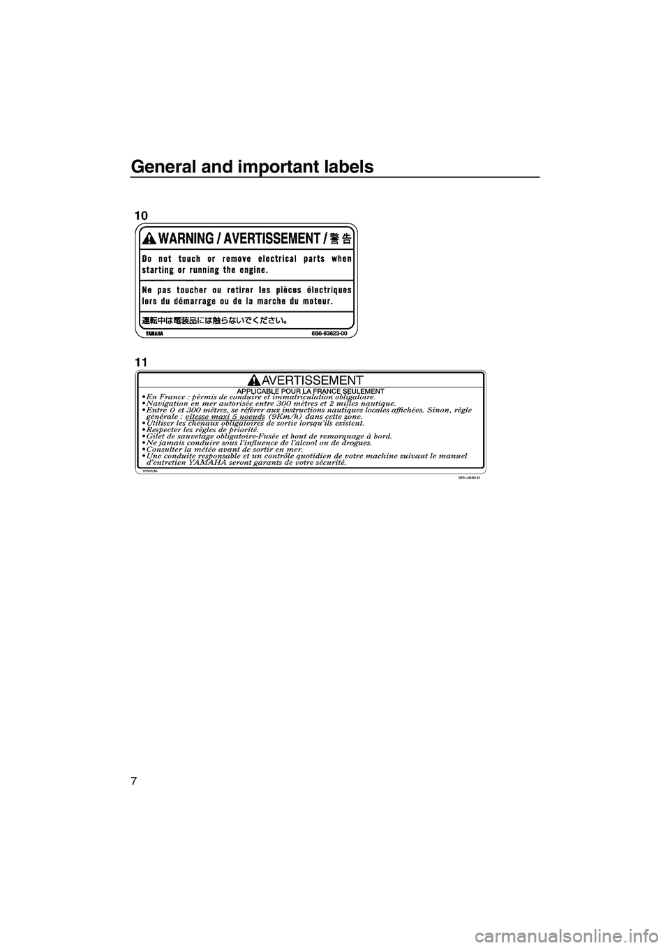 YAMAHA FX HO 2007 User Guide General and important labels
7
UF1X71E0.book  Page 7  Tuesday, September 26, 2006  9:52 AM 