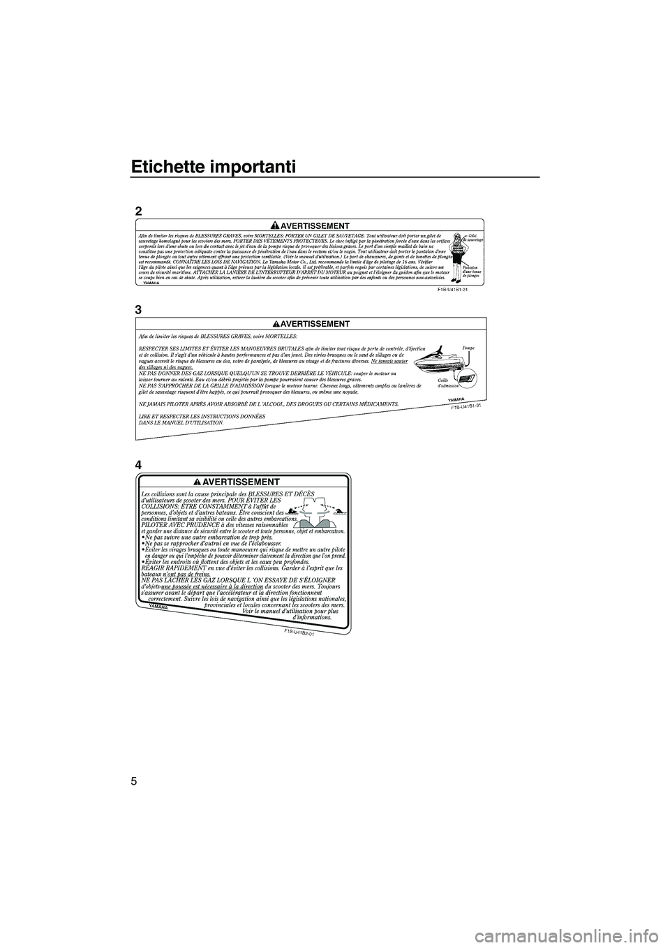 YAMAHA FX HO CRUISER 2007  Manuale duso (in Italian) Etichette importanti
5
UF1X71H0.book  Page 5  Wednesday, September 27, 2006  1:12 PM 
