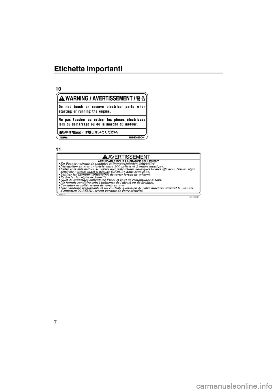 YAMAHA FX HO CRUISER 2007  Manuale duso (in Italian) Etichette importanti
7
UF1X71H0.book  Page 7  Wednesday, September 27, 2006  1:12 PM 