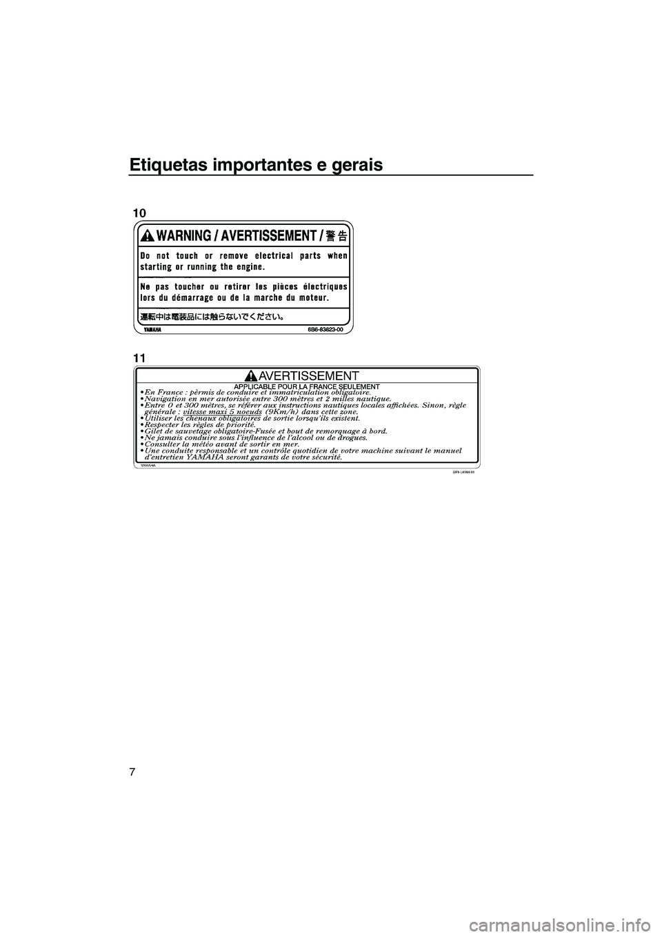 YAMAHA FX HO 2007  Manual de utilização (in Portuguese) Etiquetas importantes e gerais
7
UF1X71P0.book  Page 7  Wednesday, September 27, 2006  2:29 PM 