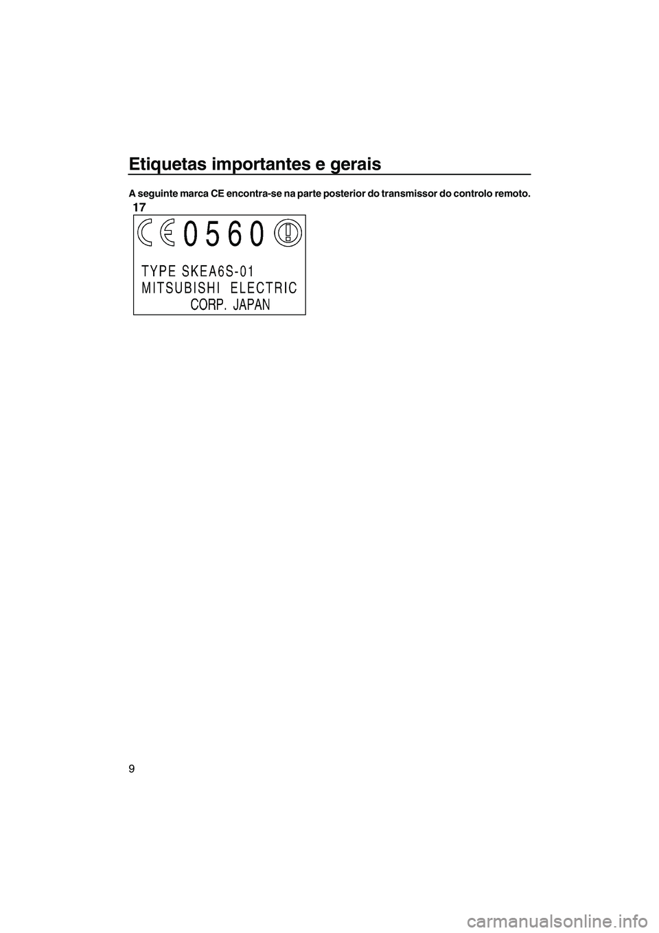 YAMAHA FX HO 2007  Manual de utilização (in Portuguese) Etiquetas importantes e gerais
9
A seguinte marca CE encontra-se na parte posterior do transmissor do controlo remoto.
UF1X71P0.book  Page 9  Wednesday, September 27, 2006  2:29 PM 