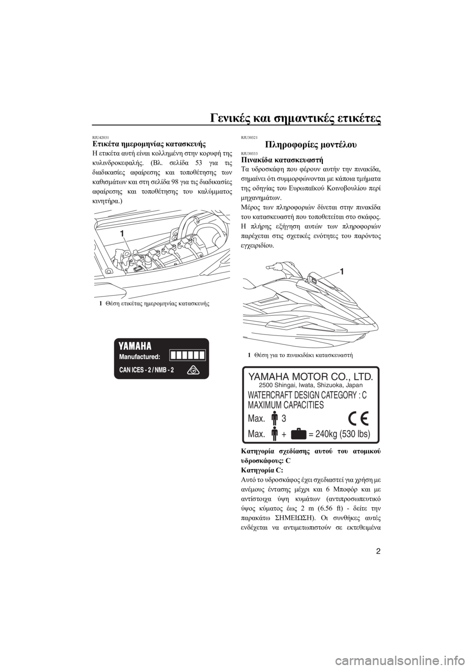 YAMAHA FX HO CRUISER 2019 ΟΔΗΓΌΣ ΧΡΉΣΗΣ (in Greek) Γενικές και σημαντικές ετικέτες
2
RJU42031Ετικέτα ημερομηνίας κατασκευής
Η ετικέτα αυτή είναι κολλημένη στην κο YAMAHA FX HO CRUISER 2019 ΟΔΗΓΌΣ ΧΡΉΣΗΣ (in Greek) Γενικές και σημαντικές ετικέτες
2
RJU42031Ετικέτα ημερομηνίας κατασκευής
Η ετικέτα αυτή είναι κολλημένη στην κο