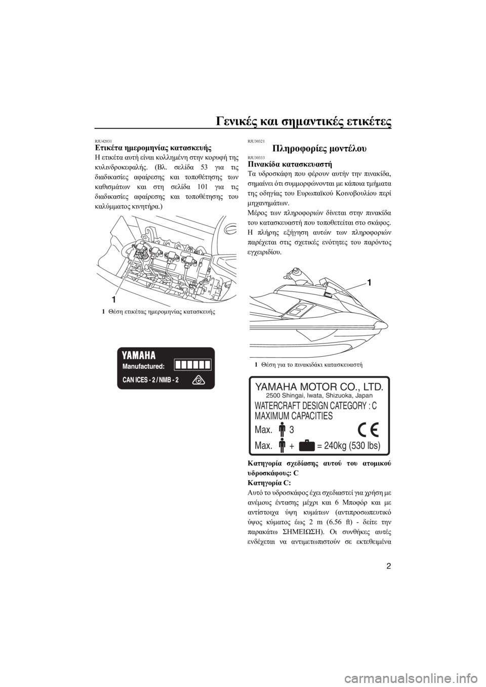 YAMAHA FX HO CRUISER 2018 ΟΔΗΓΌΣ ΧΡΉΣΗΣ (in Greek) Γενικές και σημαντικές ετικέτες
2
RJU42031Ετικέτα ημερομηνίας κατασκευής
Η ετικέτα αυτή είναι κολλημένη στην κο YAMAHA FX HO CRUISER 2018 ΟΔΗΓΌΣ ΧΡΉΣΗΣ (in Greek) Γενικές και σημαντικές ετικέτες
2
RJU42031Ετικέτα ημερομηνίας κατασκευής
Η ετικέτα αυτή είναι κολλημένη στην κο
