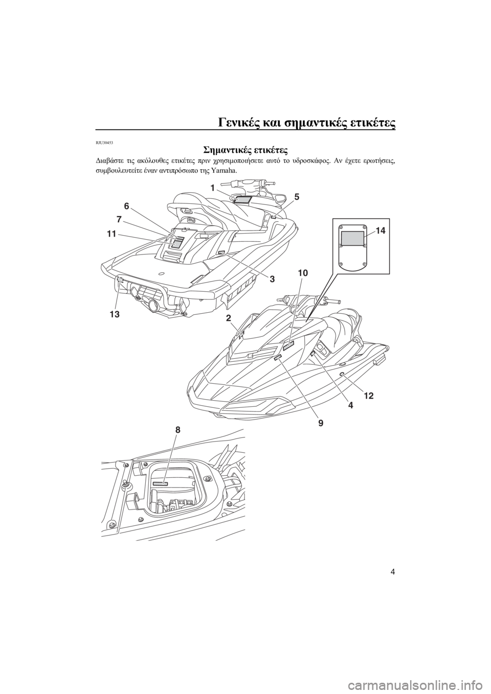 YAMAHA FX HO CRUISER 2015 ΟΔΗΓΌΣ ΧΡΉΣΗΣ (in Greek) Γενικές και σημαντικές ετικέτες
4
RJU30453
Σημαντικές ετικέτες
Διαβάστε τις ακόλουθες ετικέτες πριν χρησιμοποιή YAMAHA FX HO CRUISER 2015 ΟΔΗΓΌΣ ΧΡΉΣΗΣ (in Greek) Γενικές και σημαντικές ετικέτες
4
RJU30453
Σημαντικές ετικέτες
Διαβάστε τις ακόλουθες ετικέτες πριν χρησιμοποιή
