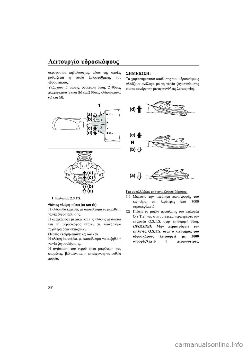 YAMAHA FX HO CRUISER 2013 ΟΔΗΓΌΣ ΧΡΉΣΗΣ (in Greek) Λειτουργία υδροσκάφους
37
ακροφυσίου πηδαλιουχίας , μέσω της οποίας
ρυθμίζεται η γωνία ζυγοστάθμισης του
YAMAHA FX HO CRUISER 2013 ΟΔΗΓΌΣ ΧΡΉΣΗΣ (in Greek) Λειτουργία υδροσκάφους
37
ακροφυσίου πηδαλιουχίας , μέσω της οποίας
ρυθμίζεται η γωνία ζυγοστάθμισης του