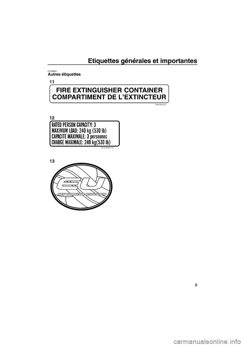 YAMAHA FX SHO 2012 Notices Demploi (in French) Etiquettes générales et importantes
9
FJU36261Autres étiquettes
UF2S70F0.book Page 9 Thursday, December 8, 2011 11:18 AM YAMAHA FX SHO 2012 Notices Demploi (in French) Etiquettes générales et importantes
9
FJU36261Autres étiquettes
UF2S70F0.book Page 9 Thursday, December 8, 2011 11:18 AM