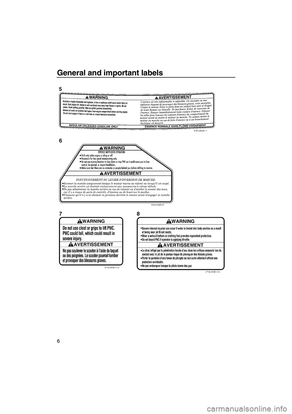 YAMAHA FX SHO 2011 User Guide General and important labels
6
UF1W73E0.book  Page 6  Monday, June 7, 2010  9:17 AM 