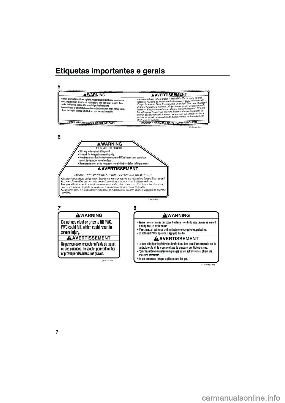 YAMAHA FX SHO 2010  Manual de utilização (in Portuguese) Etiquetas importantes e gerais
7
UF1W72P0.book  Page 7  Friday, June 19, 2009  7:21 PM 