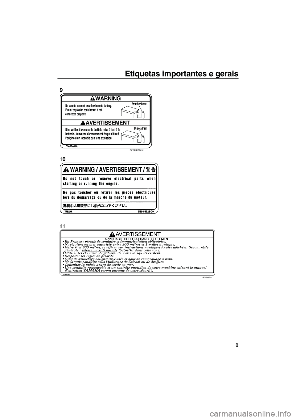 YAMAHA FX SHO 2010  Manual de utilização (in Portuguese) Etiquetas importantes e gerais
8
UF1W72P0.book  Page 8  Friday, June 19, 2009  7:21 PM 