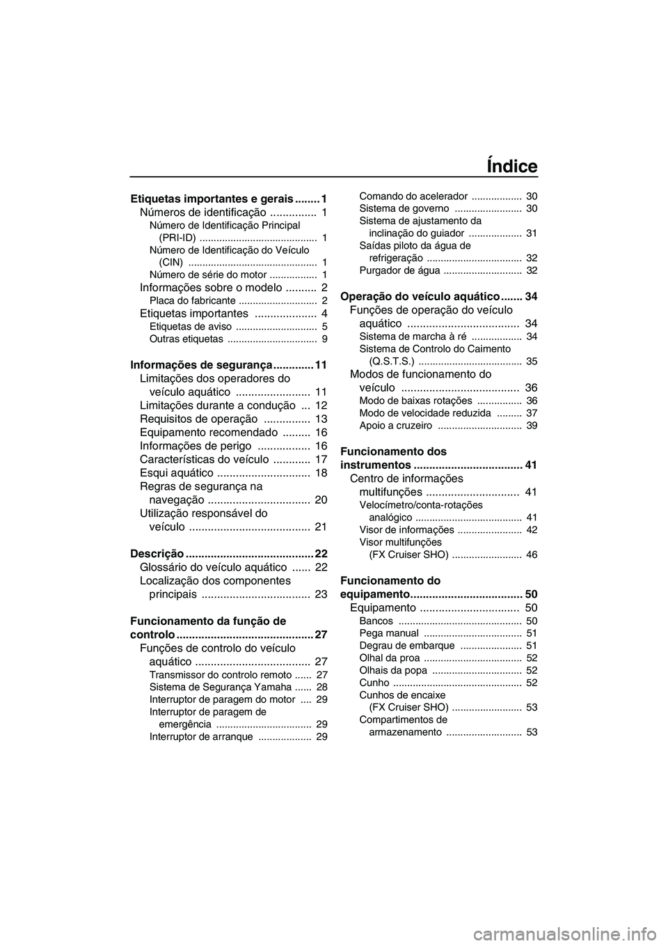 YAMAHA SVHO 2010 Manual de utilização (in Portuguese) Índice
Etiquetas importantes e gerais ........ 1
Números de identificação ............... 1
Número de Identificação Principal
(PRI-ID) .......................................... 1
Número de YAMAHA SVHO 2010 Manual de utilização (in Portuguese) Índice
Etiquetas importantes e gerais ........ 1
Números de identificação ............... 1
Número de Identificação Principal
(PRI-ID) .......................................... 1
Número de