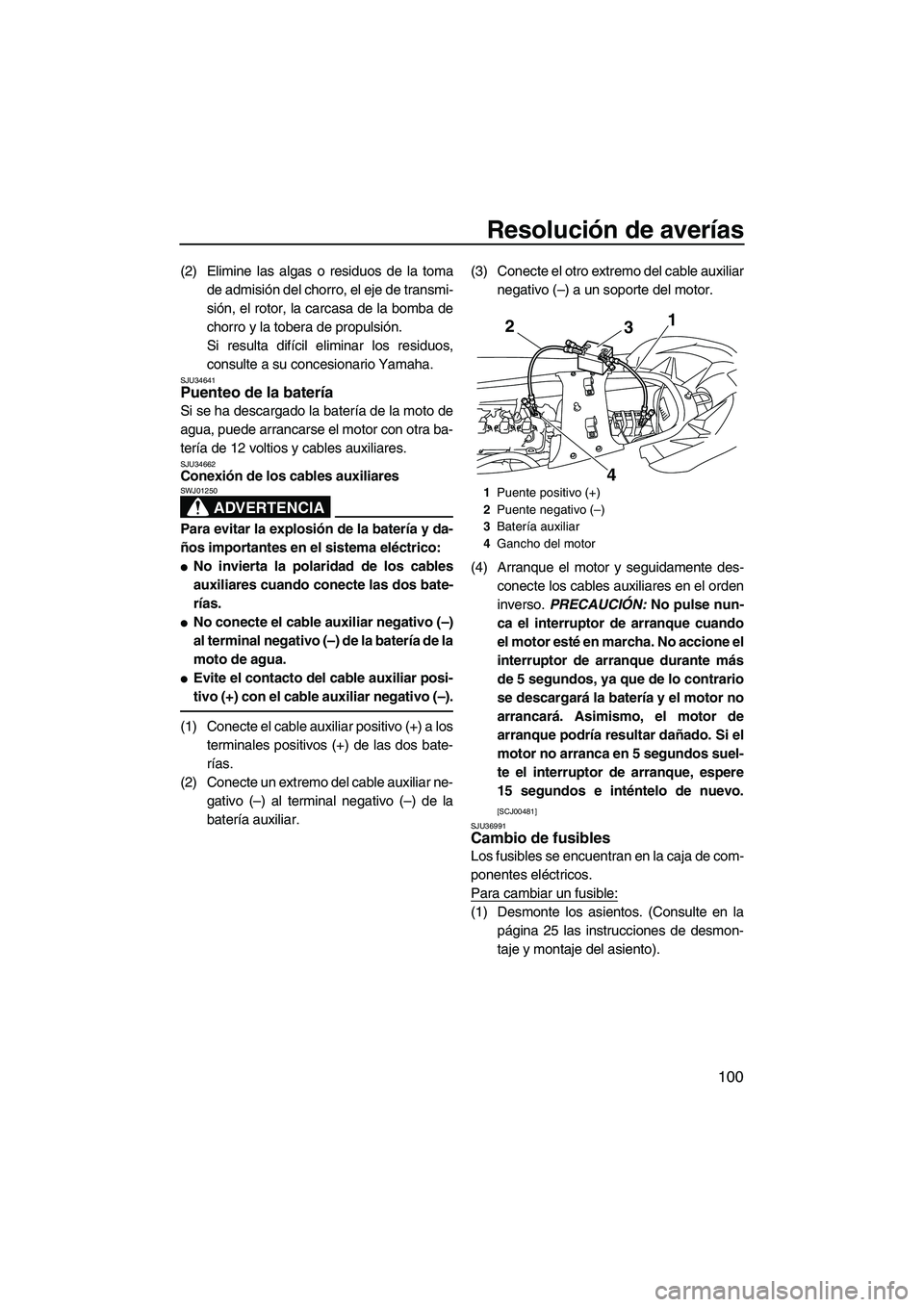 YAMAHA FX SHO 2009  Manuale de Empleo (in Spanish) Resolución de averías
100
(2) Elimine las algas o residuos de la toma
de admisión del chorro, el eje de transmi-
sión, el rotor, la carcasa de la bomba de
chorro y la tobera de propulsión.
Si res