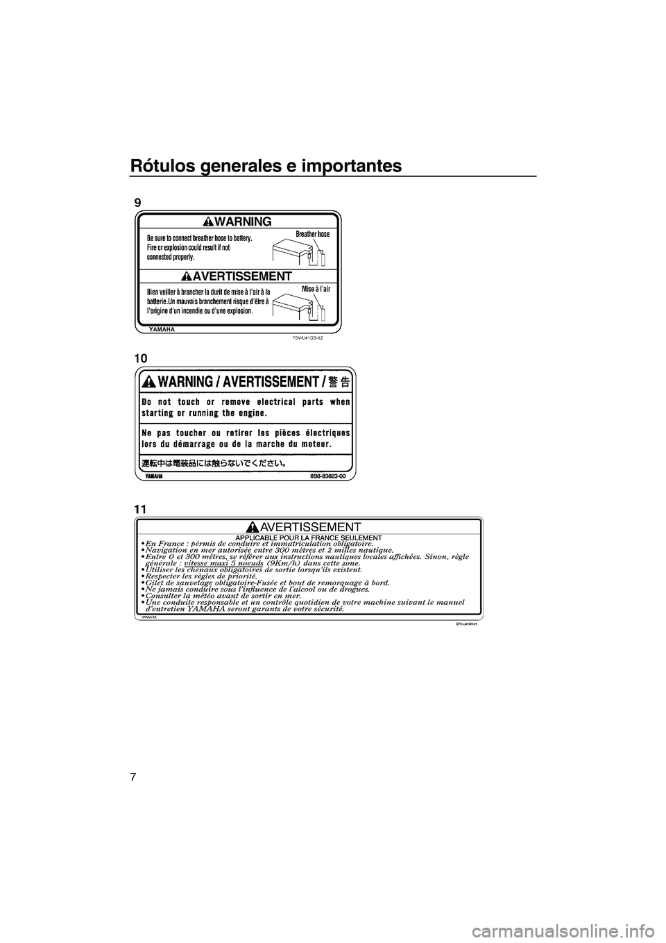 YAMAHA FX SHO 2009  Manuale de Empleo (in Spanish) Rótulos generales e importantes
7
UF1W71S0.book  Page 7  Tuesday, July 1, 2008  9:57 AM 