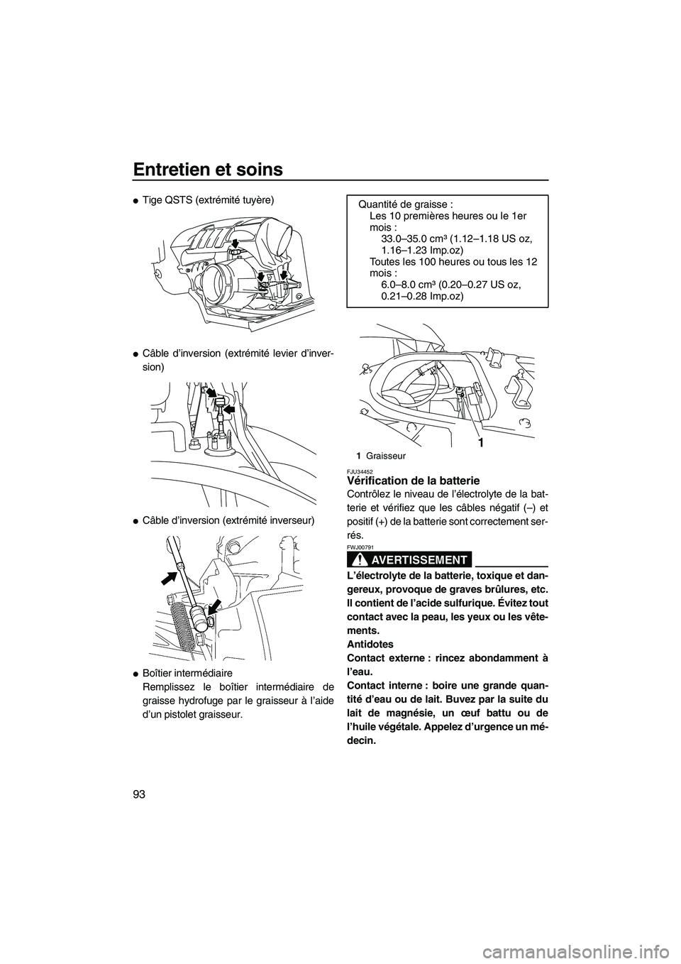 YAMAHA SVHO 2009  Notices Demploi (in French) Entretien et soins
93
Tige QSTS (extrémité tuyère)
Câble d’inversion (extrémité levier d’inver-
sion)
Câble d’inversion (extrémité inverseur)
Boîtier intermédiaire
Remplissez le b
