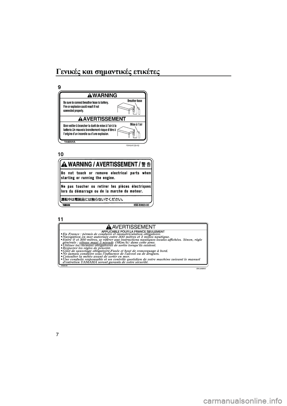 YAMAHA FX SHO 2009  ΟΔΗΓΌΣ ΧΡΉΣΗΣ (in Greek) Γενικές και σηµαντικές ετικέτες
7
UF1W71R0.book  Page 7  Monday, June 30, 2008  3:02 PM 