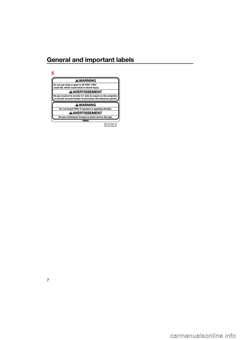 YAMAHA FX SVHO 2022 User Guide General and important labels
7
F3V-U416A-10
F3V-U416A-30
5
UF3X73E0.book Page 7 Wednesday, October 6, 2021 9:04 AM YAMAHA FX SVHO 2022 User Guide General and important labels
7
F3V-U416A-10
F3V-U416A-30
5
UF3X73E0.book Page 7 Wednesday, October 6, 2021 9:04 AM