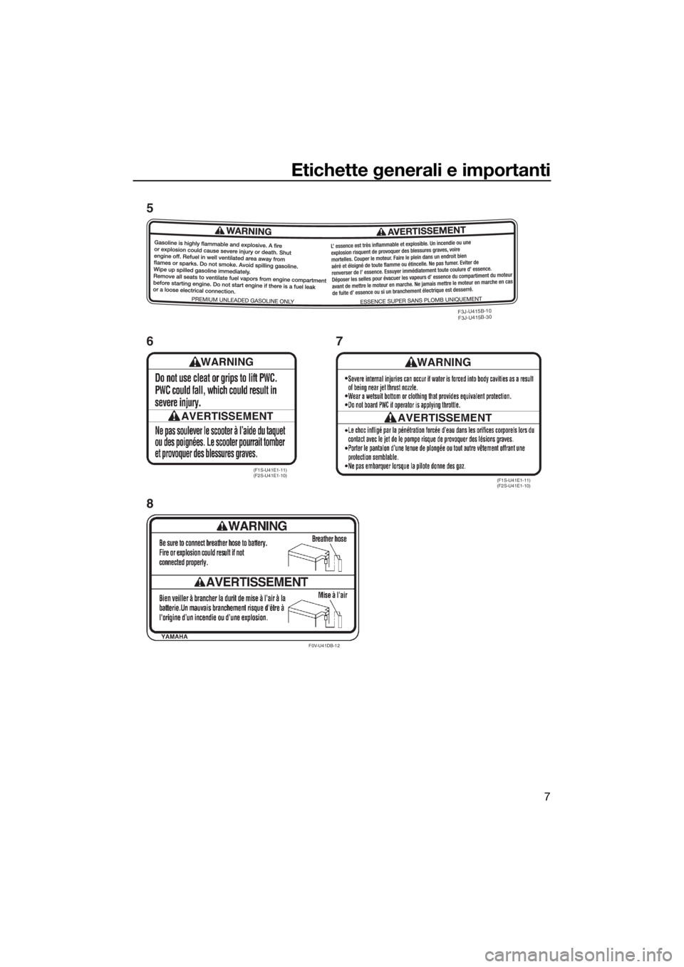 YAMAHA FX SVHO 2019  Manuale duso (in Italian) Etichette generali e importanti
7
F3J-U415B-
10
F3J-U
415B-
30
F0V-U41DB-12
(F1S-U41E1-11)
(F2S-U41E1-10)(F1S-U41E1-11)
(F2S-U41E1-10)
5
8 67
UF3X70H0.book  Page 7  Thursday, August 23, 2018  10:24 AM