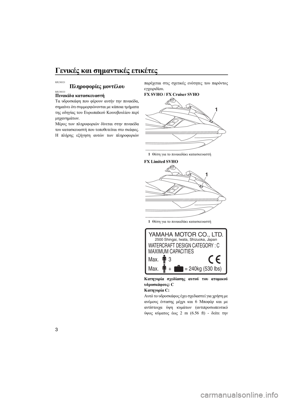 YAMAHA FX SVHO 2017 ΟΔΗΓΌΣ ΧΡΉΣΗΣ (in Greek) Γενικές και σημαντικές ετικέτες
3
RJU30321
Πληροφορίες μοντέλουRJU30333Πινακίδα κατασκευαστή
Τα υδροσκάφη που φέρο YAMAHA FX SVHO 2017 ΟΔΗΓΌΣ ΧΡΉΣΗΣ (in Greek) Γενικές και σημαντικές ετικέτες
3
RJU30321
Πληροφορίες μοντέλουRJU30333Πινακίδα κατασκευαστή
Τα υδροσκάφη που φέρο
