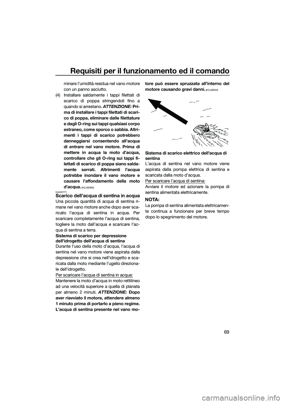 YAMAHA FX SVHO 2015 Manuale duso (in Italian) Requisiti per il funzionamento ed il comando
69
minare l’umidità residua nel vano motore
con un panno asciutto.
(4) Installare saldamente i tappi filettati di scarico di poppa stringendoli fino a
q YAMAHA FX SVHO 2015 Manuale duso (in Italian) Requisiti per il funzionamento ed il comando
69
minare l’umidità residua nel vano motore
con un panno asciutto.
(4) Installare saldamente i tappi filettati di scarico di poppa stringendoli fino a
q