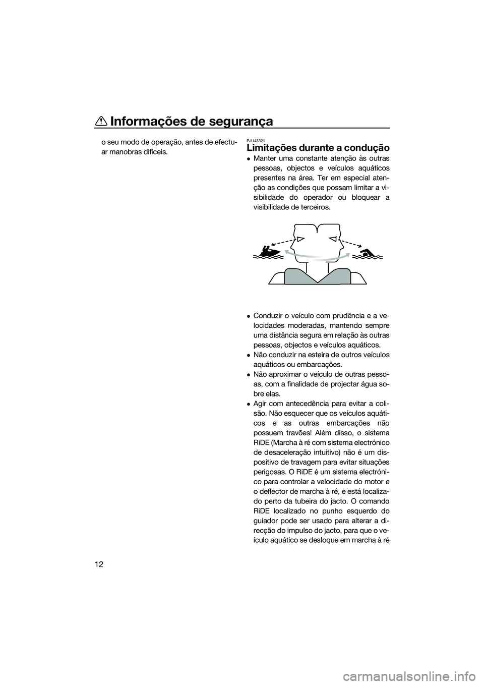 YAMAHA FX SVHO 2015 Manual de utilização (in Portuguese) Informações de segurança
12
o seu modo de operação, antes de efectu-
ar manobras difíceis.PJU43321
Limitações durante a condução
Manter uma constante atenção às outras
pessoas, objecto YAMAHA FX SVHO 2015 Manual de utilização (in Portuguese) Informações de segurança
12
o seu modo de operação, antes de efectu-
ar manobras difíceis.PJU43321
Limitações durante a condução
Manter uma constante atenção às outras
pessoas, objecto
