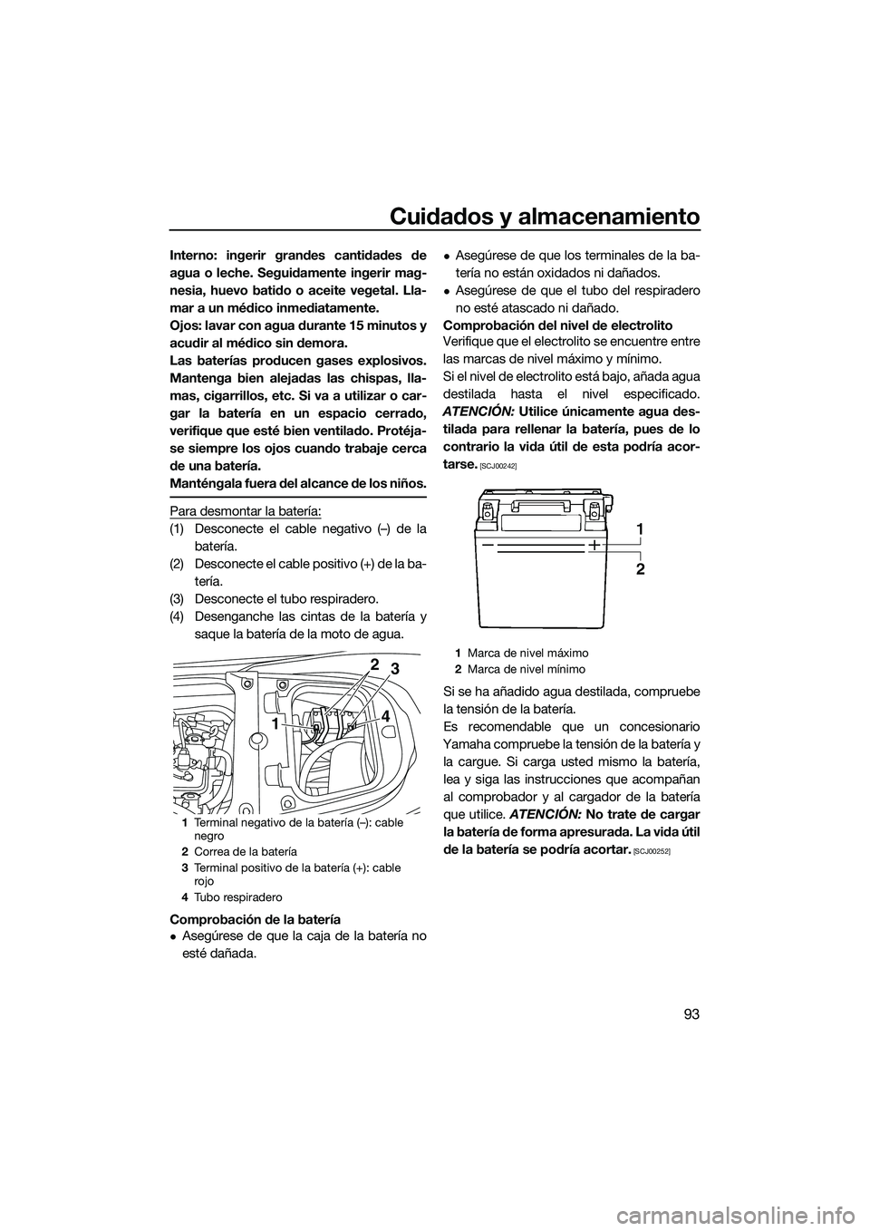 YAMAHA FX SVHO 2014 Manuale de Empleo (in Spanish) Cuidados y almacenamiento
93
Interno: ingerir grandes cantidades de
agua o leche. Seguidamente ingerir mag-
nesia, huevo batido o aceite vegetal. Lla-
mar a un médico inmediatamente.
Ojos: lavar con YAMAHA FX SVHO 2014 Manuale de Empleo (in Spanish) Cuidados y almacenamiento
93
Interno: ingerir grandes cantidades de
agua o leche. Seguidamente ingerir mag-
nesia, huevo batido o aceite vegetal. Lla-
mar a un médico inmediatamente.
Ojos: lavar con