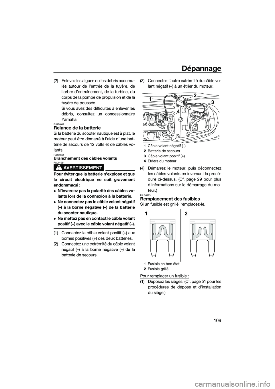 YAMAHA FX SVHO 2014 Notices Demploi (in French) Dépannage
109
(2) Enlevez les algues ou les débris accumu-lés autour de l’entrée de la tuyère, de
l’arbre d’entraînement, de la turbine, du
corps de la pompe de propulsion et de la
tuyère YAMAHA FX SVHO 2014 Notices Demploi (in French) Dépannage
109
(2) Enlevez les algues ou les débris accumu-lés autour de l’entrée de la tuyère, de
l’arbre d’entraînement, de la turbine, du
corps de la pompe de propulsion et de la
tuyère