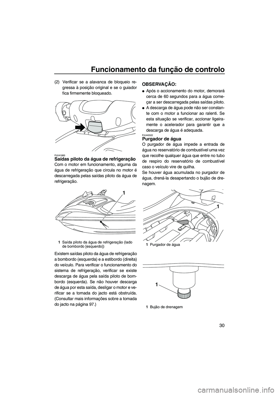 YAMAHA FZR 2013 Manual de utilização (in Portuguese) Funcionamento da função de controlo
30
(2) Verificar se a alavanca de bloqueio re-gressa à posição original e se o guiador
fica firmemente bloqueado.
PJU41800Saídas piloto da água de refrigera YAMAHA FZR 2013 Manual de utilização (in Portuguese) Funcionamento da função de controlo
30
(2) Verificar se a alavanca de bloqueio re-gressa à posição original e se o guiador
fica firmemente bloqueado.
PJU41800Saídas piloto da água de refrigera
