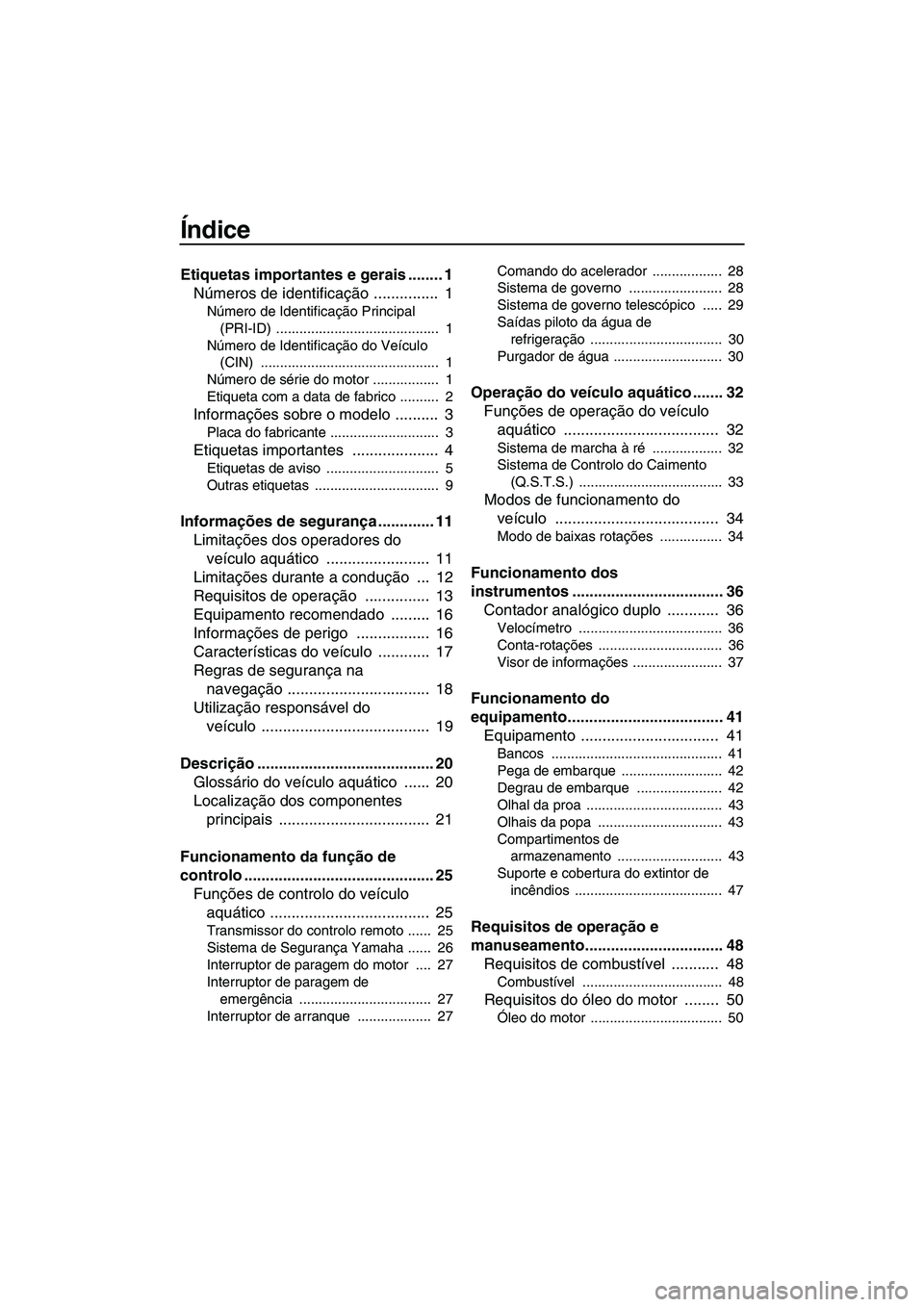 YAMAHA FZR 2013 Manual de utilização (in Portuguese) Índice
Etiquetas importantes e gerais ........ 1Números de identificação ............... 1
Número de Identificação Principal
(PRI-ID) .......................................... 1
Número de YAMAHA FZR 2013 Manual de utilização (in Portuguese) Índice
Etiquetas importantes e gerais ........ 1Números de identificação ............... 1
Número de Identificação Principal
(PRI-ID) .......................................... 1
Número de