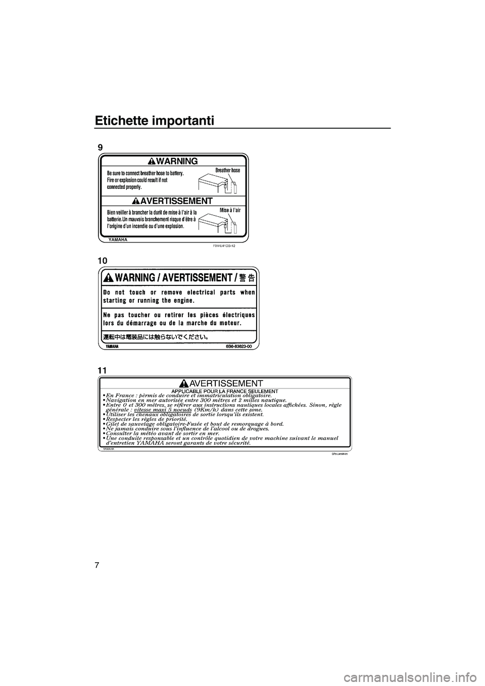 YAMAHA FZR SVHO 2009  Manuale duso (in Italian) Etichette importanti
7
UF2R70H0.book  Page 7  Friday, November 7, 2008  12:00 PM 