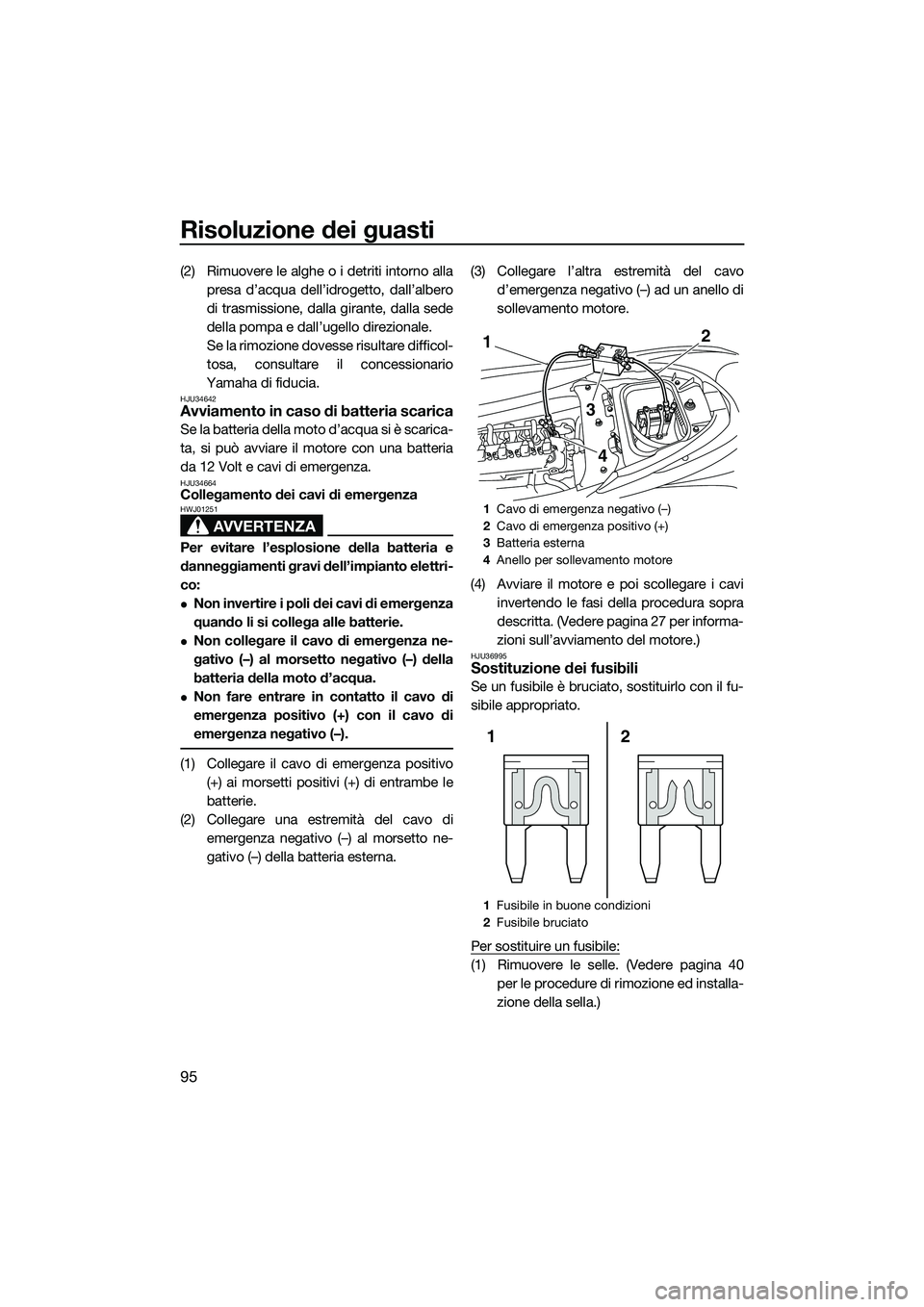 YAMAHA FZR SVHO 2014 Manuale duso (in Italian) Risoluzione dei guasti
95
(2) Rimuovere le alghe o i detriti intorno allapresa d’acqua dell’idrogetto, dall’albero
di trasmissione, dalla girante, dalla sede
della pompa e dall’ugello direzion YAMAHA FZR SVHO 2014 Manuale duso (in Italian) Risoluzione dei guasti
95
(2) Rimuovere le alghe o i detriti intorno allapresa d’acqua dell’idrogetto, dall’albero
di trasmissione, dalla girante, dalla sede
della pompa e dall’ugello direzion