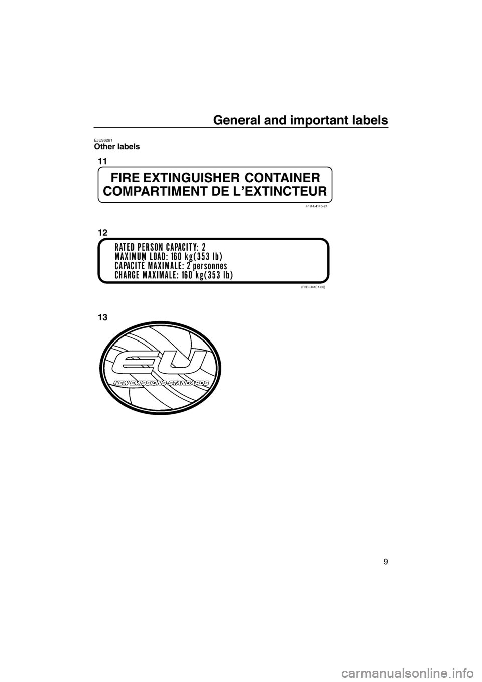 YAMAHA FZR SVHO 2013 User Guide General and important labels
9
EJU36261Other labels
(F2R-U41E1-00)
11
12
13
UF2R74E0.book Page 9 Wednesday, August 22, 2012 2:26 PM YAMAHA FZR SVHO 2013 User Guide General and important labels
9
EJU36261Other labels
(F2R-U41E1-00)
11
12
13
UF2R74E0.book Page 9 Wednesday, August 22, 2012 2:26 PM