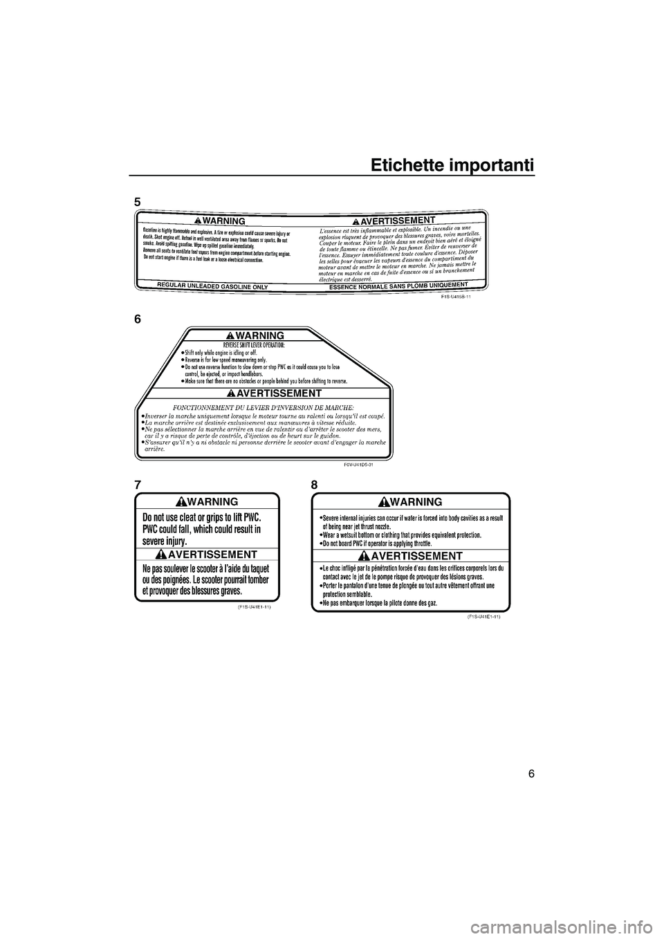 YAMAHA FZS SVHO 2009  Manuale duso (in Italian) Etichette importanti
6
UF2C70H0.book  Page 6  Tuesday, November 4, 2008  4:17 PM 