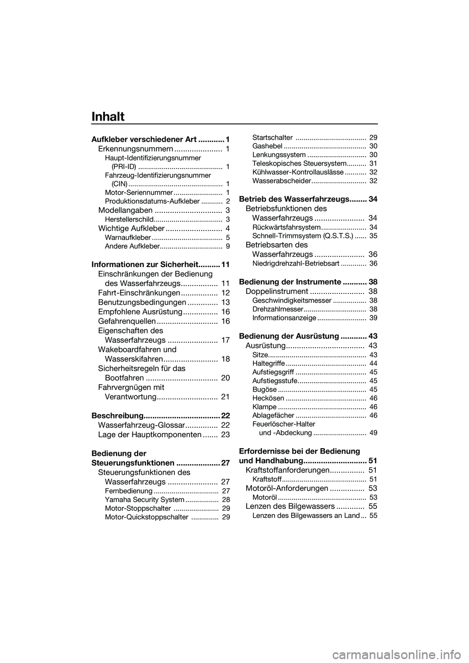 YAMAHA FZS SVHO 2015  Betriebsanleitungen (in German) Inhalt
Aufkleber verschiedener Art ............ 1Erkennungsnummern ......................  1
Haupt-Identifizierungsnummer 
(PRI-ID) ...........................................  1
Fahrzeug-Identifizier