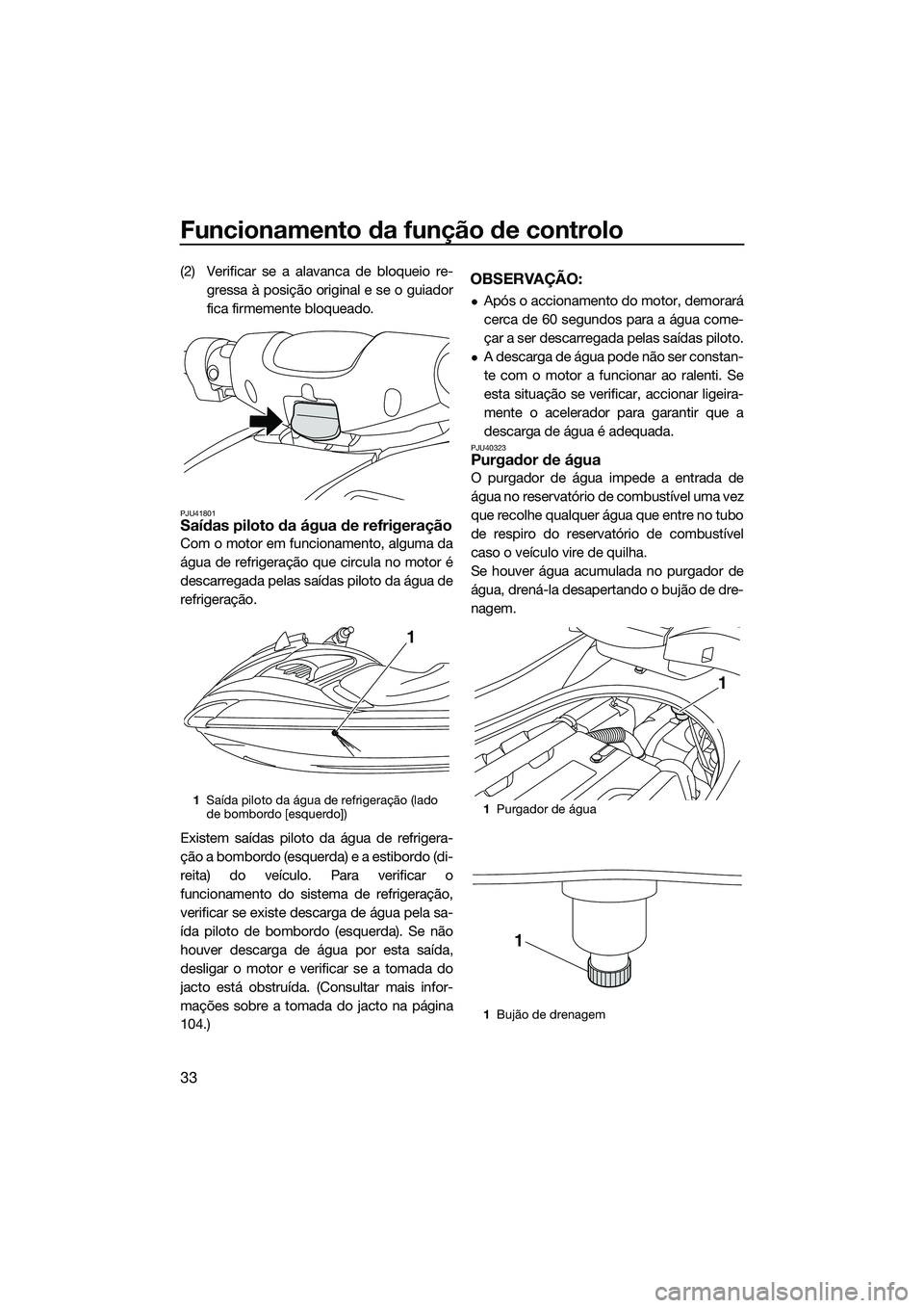 YAMAHA FZS SVHO 2015 Manual de utilização (in Portuguese) Funcionamento da função de controlo
33
(2) Verificar se a alavanca de bloqueio re-gressa à posição original e se o guiador
fica firmemente bloqueado.
PJU41801Saídas piloto da água de refrigera YAMAHA FZS SVHO 2015 Manual de utilização (in Portuguese) Funcionamento da função de controlo
33
(2) Verificar se a alavanca de bloqueio re-gressa à posição original e se o guiador
fica firmemente bloqueado.
PJU41801Saídas piloto da água de refrigera