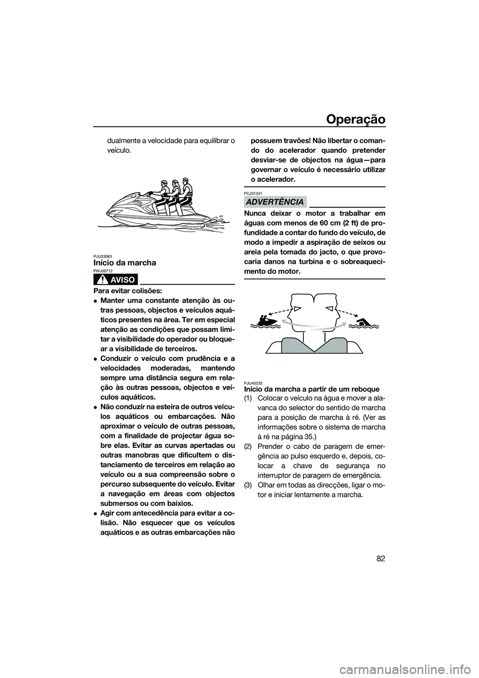 YAMAHA FZS SVHO 2015 Manual de utilização (in Portuguese) Operação
82
dualmente a velocidade para equilibrar o
veículo.
PJU33083Início da marcha
AVISO
PWJ00712
Para evitar colisões:
Manter uma constante atenção às ou-
tras pessoas, objectos e veí YAMAHA FZS SVHO 2015 Manual de utilização (in Portuguese) Operação
82
dualmente a velocidade para equilibrar o
veículo.
PJU33083Início da marcha
AVISO
PWJ00712
Para evitar colisões:
Manter uma constante atenção às ou-
tras pessoas, objectos e veí