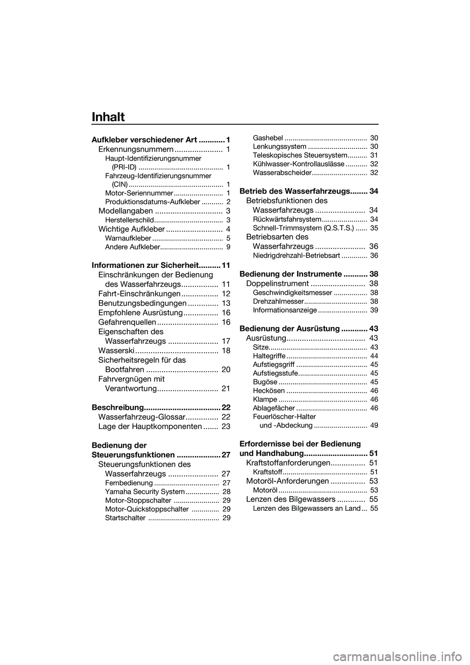 YAMAHA FZS SVHO 2014  Betriebsanleitungen (in German) Inhalt
Aufkleber verschiedener Art ............ 1Erkennungsnummern ......................  1
Haupt-Identifizierungsnummer 
(PRI-ID) ...........................................  1
Fahrzeug-Identifizier