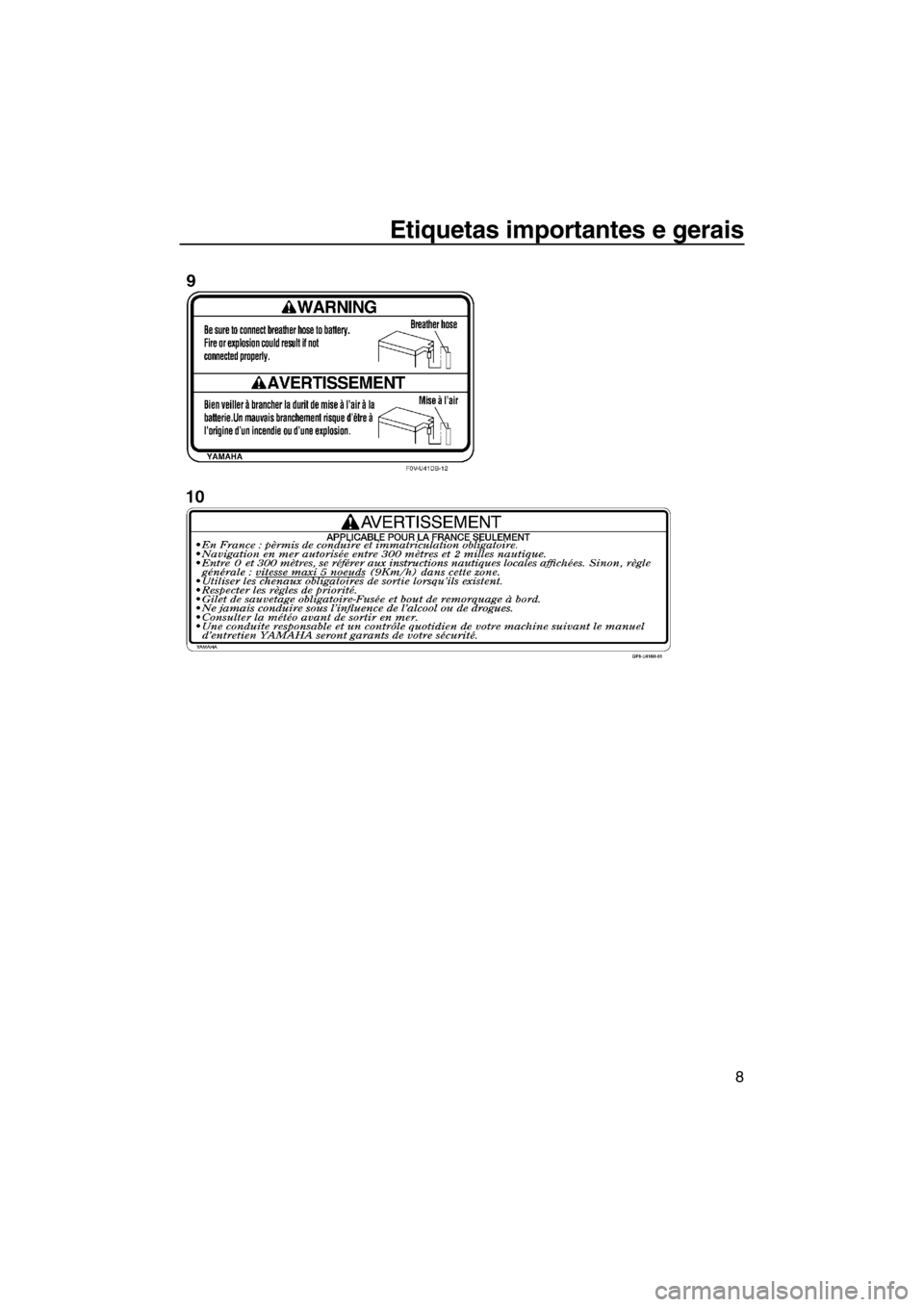 YAMAHA FZS SVHO 2013 Manual de utilização (in Portuguese) Etiquetas importantes e gerais
8
UF2C74P0.book Page 8 Wednesday, August 1, 2012 2:18 PM YAMAHA FZS SVHO 2013 Manual de utilização (in Portuguese) Etiquetas importantes e gerais
8
UF2C74P0.book Page 8 Wednesday, August 1, 2012 2:18 PM