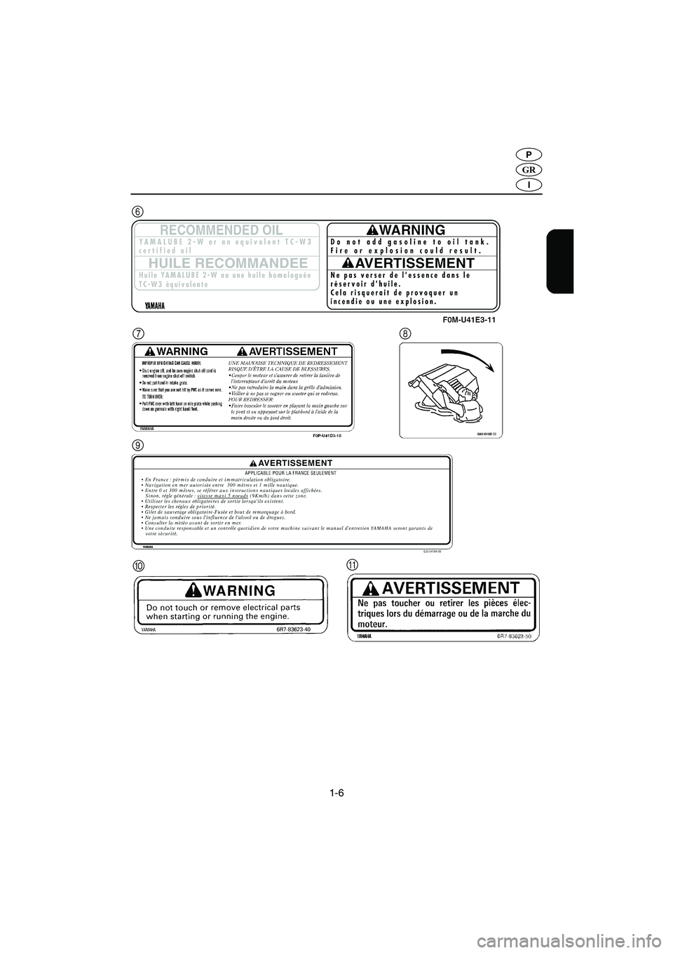 YAMAHA GP1200 2002  ΟΔΗΓΌΣ ΧΡΉΣΗΣ (in Greek) 1-6
GR
P
I
8
9
0A
6
7
UF0X82B0.book  Page 6  Friday, August 3, 2001  11:50 AM 