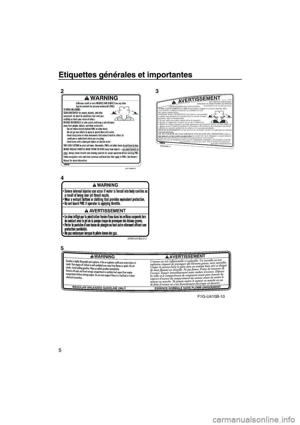 YAMAHA GP1300R 2007  Notices Demploi (in French) Etiquettes générales et importantes
5
UF1G74F0.book  Page 5  Monday, July 31, 2006  9:47 AM 