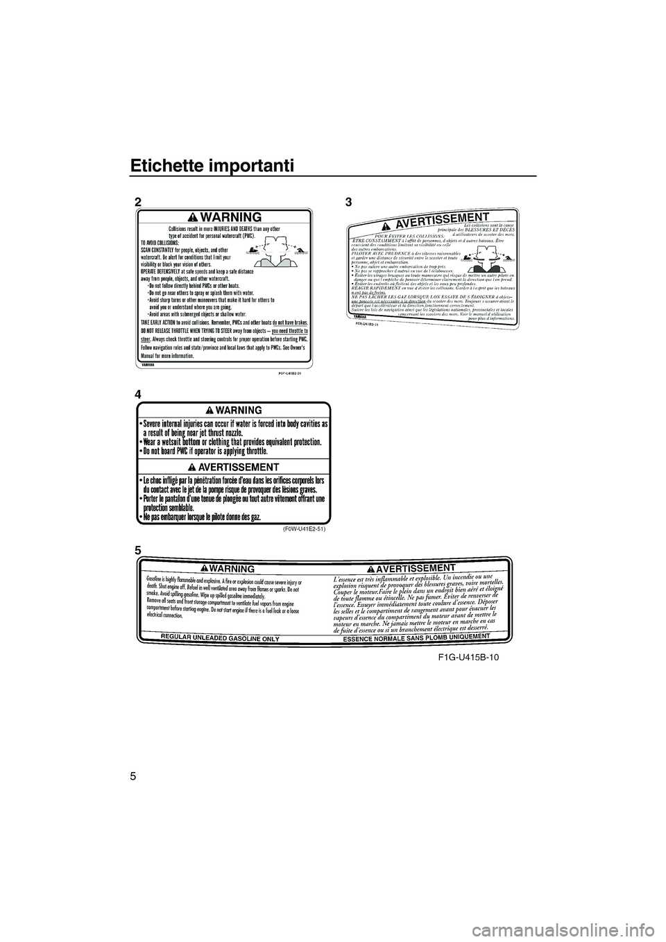 YAMAHA GP1300R 2007  Manuale duso (in Italian) Etichette importanti
5
UF1G74H0.book  Page 5  Tuesday, August 1, 2006  9:04 AM 