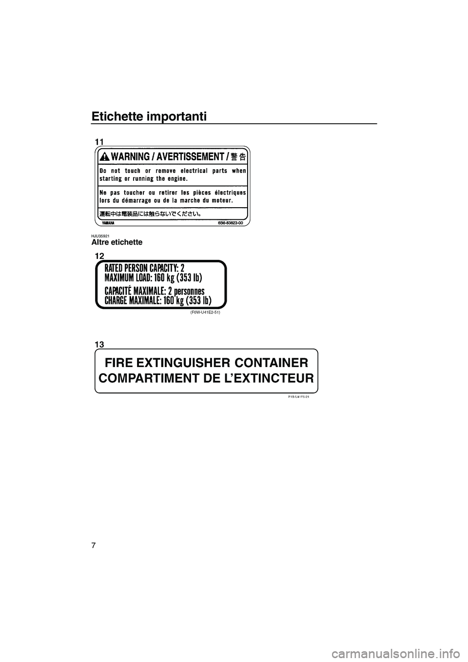 YAMAHA GP1300R 2007  Manuale duso (in Italian) Etichette importanti
7
HJU35921Altre etichette 
UF1G74H0.book  Page 7  Tuesday, August 1, 2006  9:04 AM 