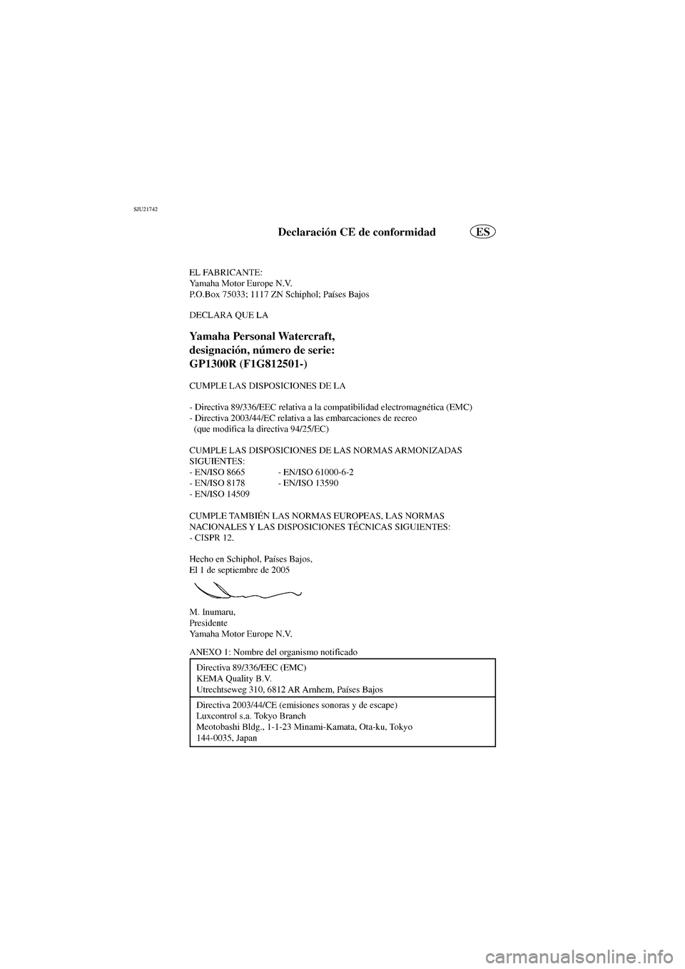 YAMAHA GP1300R 2006  Notices Demploi (in French) SJU21742
EC06-1GS
A_F1G80.book  Page 1  Wednesday, July 27, 2005  7:22 PM 