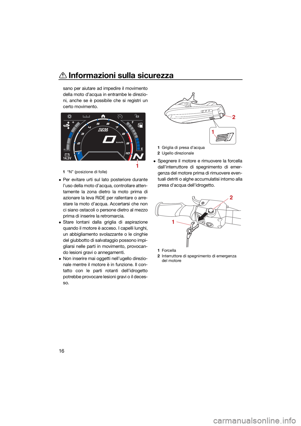 YAMAHA GP1800R SVHO 2022 Manuale duso (in Italian) Informazioni sulla sicurezza
16
sano per aiutare ad impedire il movimento
della moto d’acqua in entrambe le direzio-
ni, anche se è possibile che si registri un
certo movimento.
Per evitare urti YAMAHA GP1800R SVHO 2022 Manuale duso (in Italian) Informazioni sulla sicurezza
16
sano per aiutare ad impedire il movimento
della moto d’acqua in entrambe le direzio-
ni, anche se è possibile che si registri un
certo movimento.
Per evitare urti